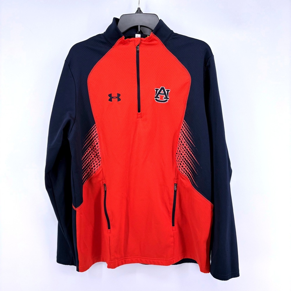 Under Armour Auburn Tigers Mens XL Quarter Zip Pullover Red Navy Blue Jacket
